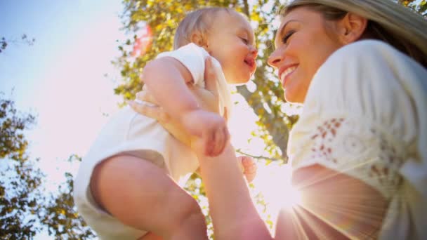 Blonde Mom and Baby Tender Kiss — Stock Video