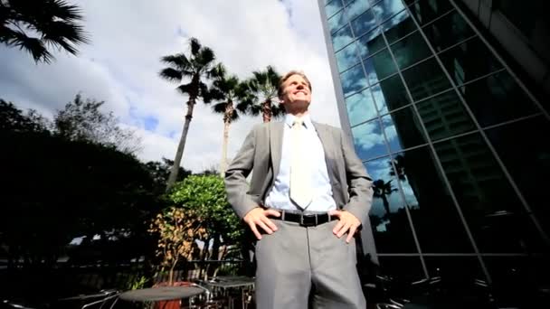 Businessman Celebrating Ambition Success in City — Stock Video