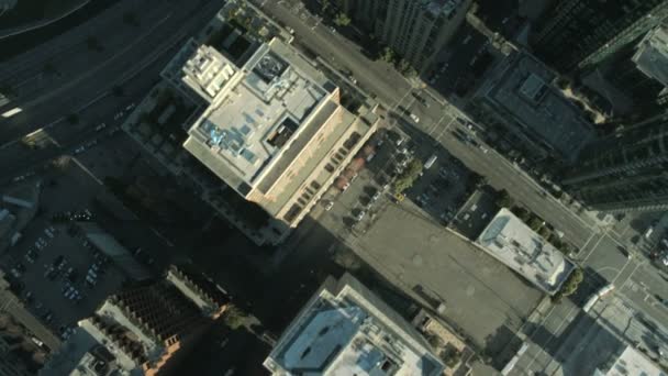 Pionowe ptaka na dachu budynków miasta, Stany Zjednoczone Ameryki — Wideo stockowe