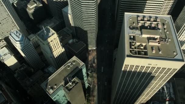 Vue aérienne verticale de gratte-ciel dans une métropole animée, États-Unis — Video