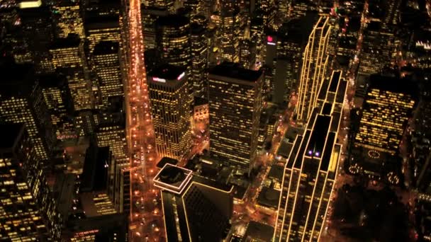 Aerial night view of skyscrapers and streets, Metropolis, USA — Stock Video
