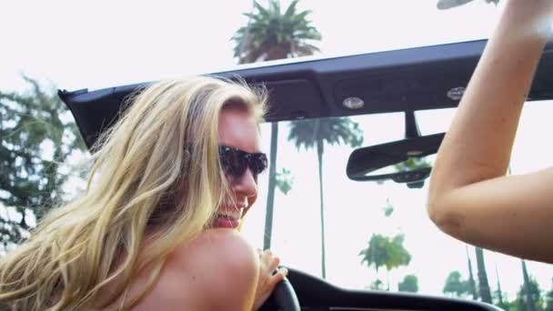 Young Girls Driving in Open Top Car — Stock Video