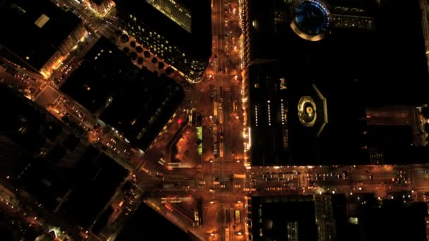 Aerial night vertical view of San Francisco city street traffic, USA — Stock Video