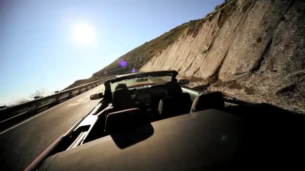 Cabriolet Driving Winding Coastal Road — Stock Video