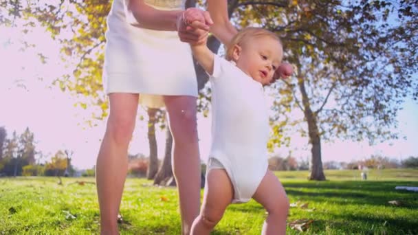 Cute Young Child Taking First Steps — Stock Video