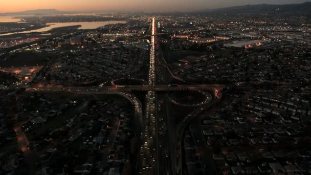 Solnedgång Flygfoto över trafikstockningar, usa — Stockvideo