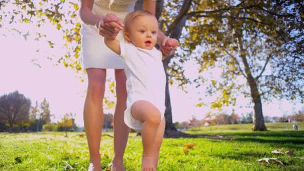 Baby praktiserande första steg — Stockvideo