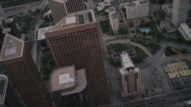 Aerial view of downtown helipads, skyscrapers, LA, USA — Stock Video