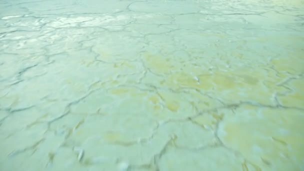 Luchtfoto van de korst zout op de gerestaureerde vijvers — Stockvideo