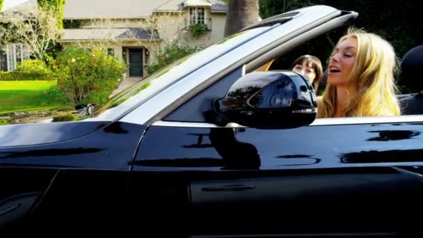 Girls Driving by Luxury Homes California — Stock Video