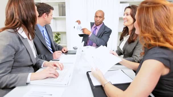 African American Businessman Congratulating Team Colleagues — Stock Video