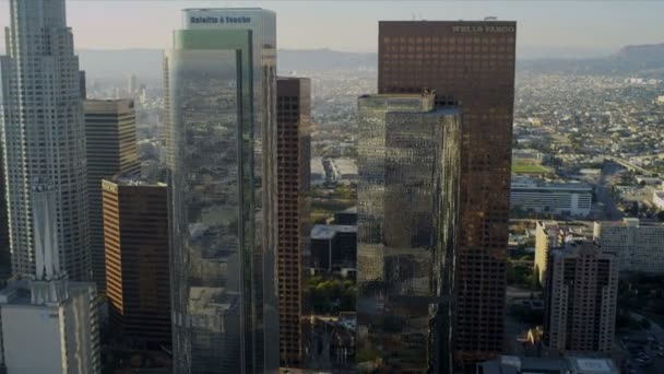 Aerial downtown financial buildings Los Angeles, USA — Stock Video