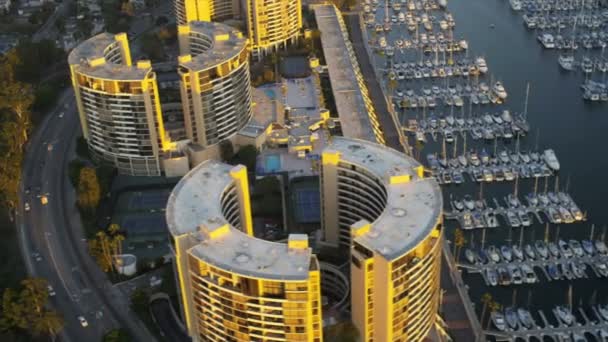 Aerial of marina and apartments, Los Angeles, USA — Stock Video