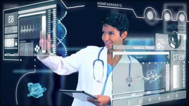 Médico femenino Estudio Médico Virtual Ambiente — Vídeo de stock