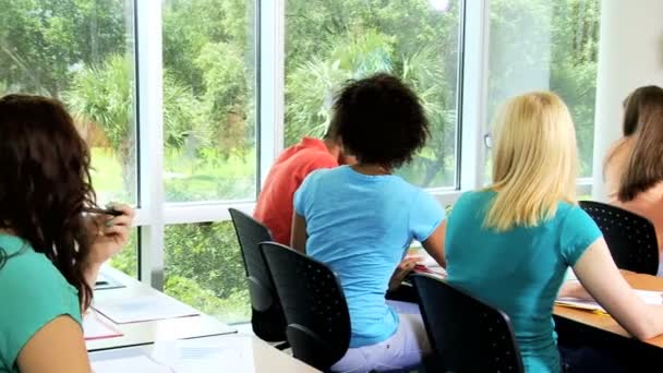 Estudantes em sala de aula com tutor — Vídeo de Stock