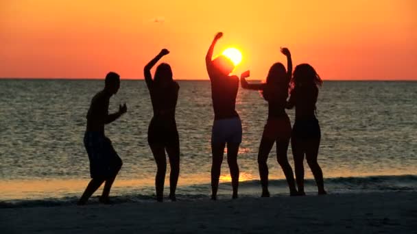Vrienden dansen bij zonsondergang — Stockvideo