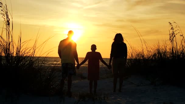 Eltern und Sohn beim Sonnenuntergang — Stockvideo