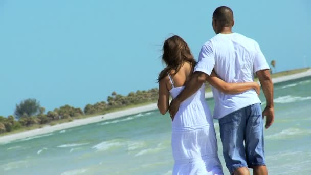 Пара проводить час на пляжі — стокове відео