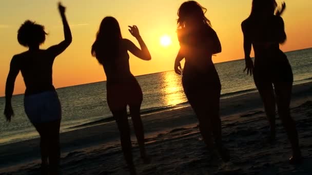 Подростки наслаждаются пляжной вечеринкой — стоковое видео