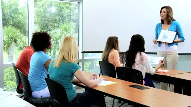 Studenten in de klas met tutor — Stockvideo