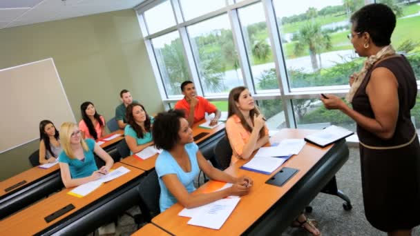 Estudantes em sala de aula com tutor — Vídeo de Stock