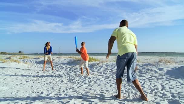 Parents et fils jouant au baseball — Video