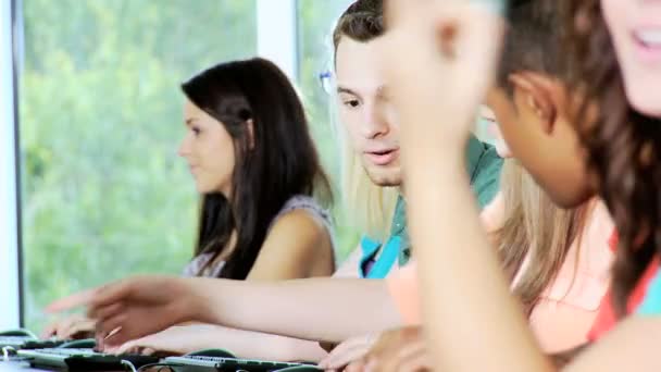 Les élèves adolescents travaillant sur des ordinateurs — Video