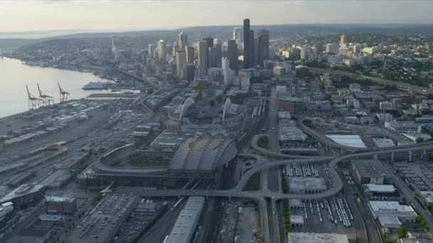 Vista aérea Safeco Field, CenturyLink Baseball Stadium Seattle, EE.UU. — Vídeo de stock