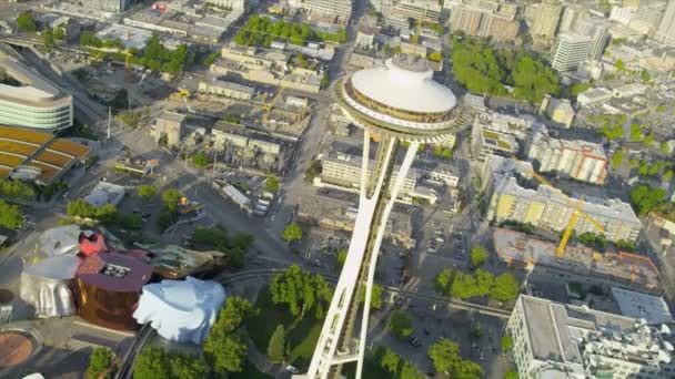 Vista aerea Space Needle Torre di osservazione, Seattle — Video Stock