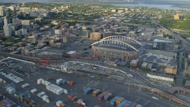 Vista aérea Safeco Field, CenturyLink Baseball Stadium Seattle, Estados Unidos da América — Vídeo de Stock