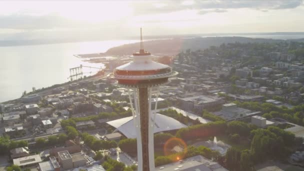 Widok z lotu ptaka obserwacja wieża Space Needle, Seattle, USA — Wideo stockowe