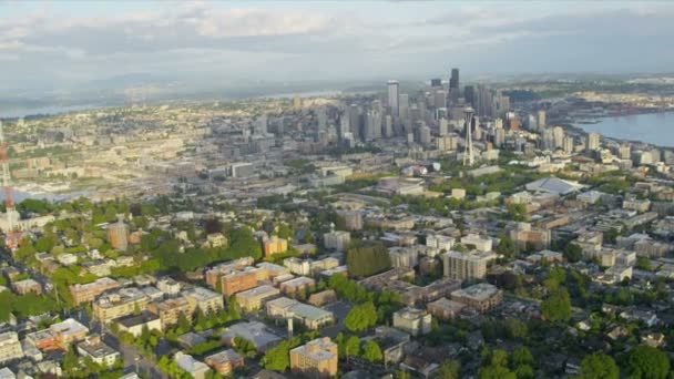 Aerial view Space Needle Downtown Seattle, USA — Stock Video