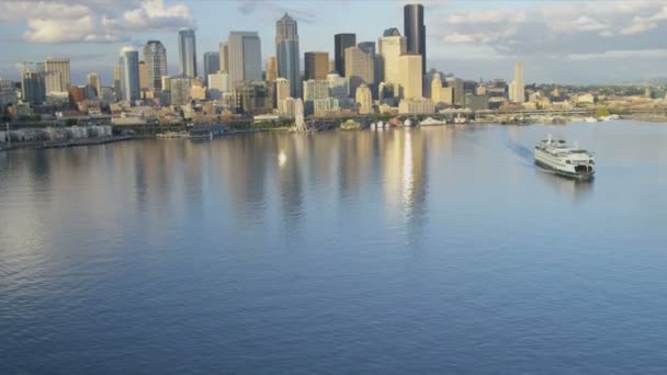Aerial view downtown skyscrapers Alaskan Way Viaduct, Seattle — Stock Video