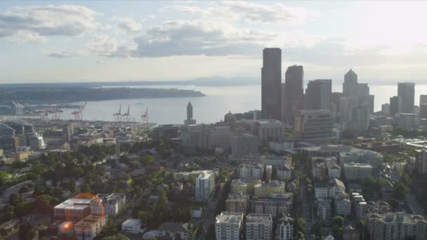 Vista aérea Columbia Center Downtown Seattle, Estados Unidos — Vídeo de stock