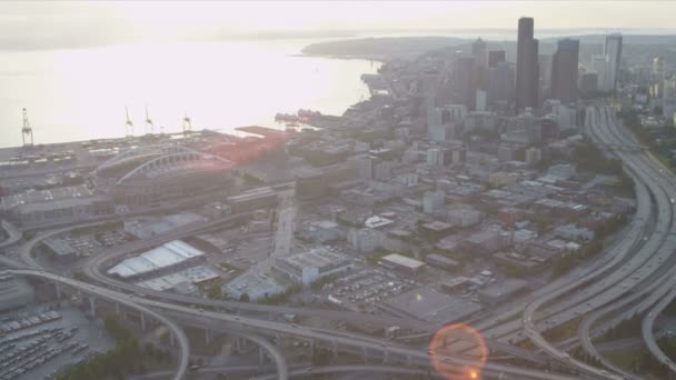 Вид с воздуха CenturyLink Baseball Stadium, downtown Seattle — стоковое видео
