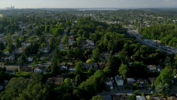 Vista aérea de casas residenciales y suburbios, Seattle — Vídeos de Stock