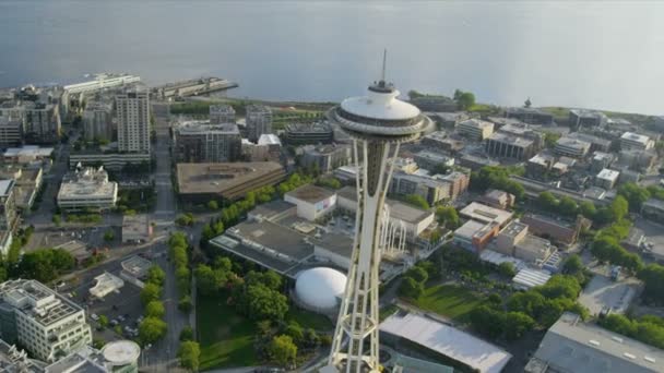 Luchtfoto Space Needle uitkijktoren, Seattle — Stockvideo