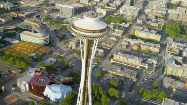 Aerial view Space Needle Observation Tower, Seattle — Stock Video