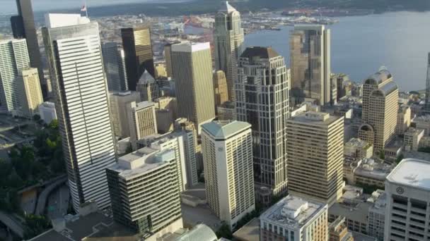 Vue Aérienne Du Centre-Ville Quartier Des Affaires Seattle, États-Unis — Video