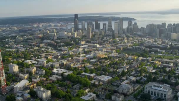 Aerial Cityscape view across Puget Sound, Seattle, USA — Stock Video