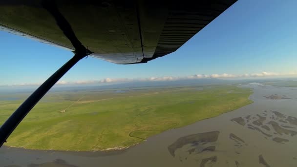 融水的沼泽地偏远的阿拉斯加荒野鸟瞰图，阿拉斯加，美国 — 图库视频影像