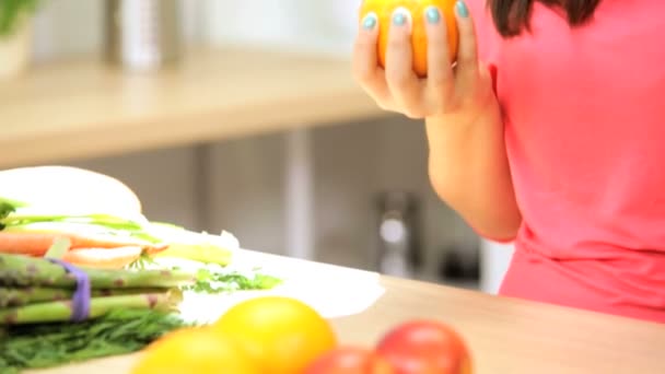 Girl returned from shopping market — Stock Video