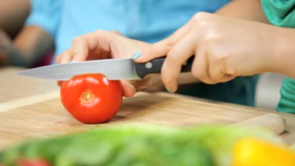 Manos de chicas adolescentes caucásicas en la cocina casera moderna — Vídeo de stock