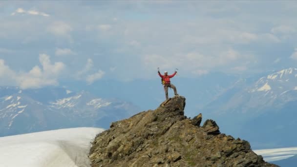 成功のピーク時の登山家、アラスカ — ストック動画