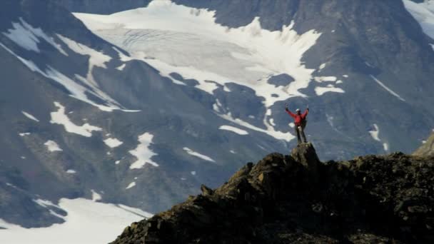 Udany szczyt wspinacz, alaska — Wideo stockowe