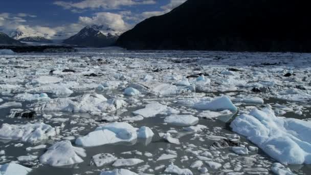 氷堆石の空中を表示覆われてクニック氷河、アラスカ州、アメリカ合衆国からの氷の流れ — ストック動画