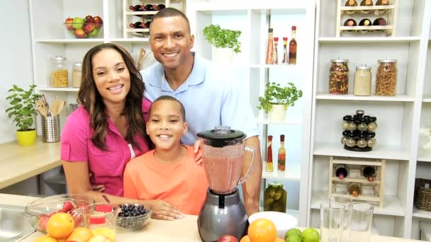 台所にジュースを作って家族 — ストック動画