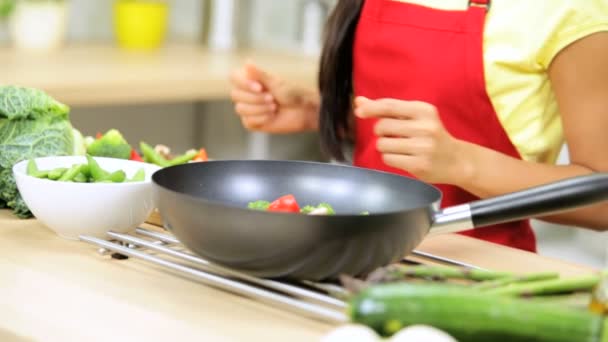 台所で女性の身に着けているエプロン — ストック動画