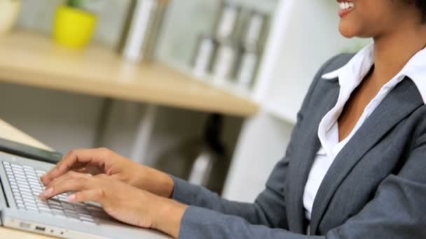 Mujer de negocios utilizando el teléfono inteligente hormiga portátil — Vídeo de stock