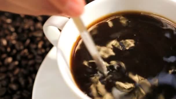 Hands Only Female Adding Brown Sugar Fresh Coffee — Stock Video